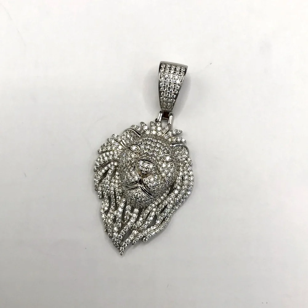 925 Sterling Silver Pave 3.30CT MOISSANITE Lion  Head Men’s Pendant Iced Out